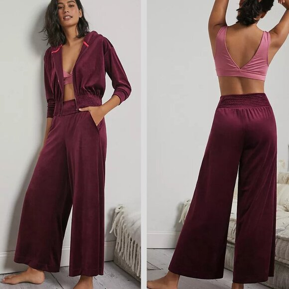 Anthropologie Saturday Sunday Jaya Wine Red Velvet Wide-Leg Pants 20328 - Picture 1 of 14